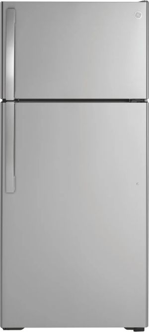 A top mount freezer stocked with ice cream and ice cubes  