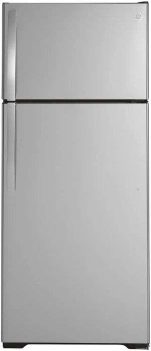 Front view of GE GTS18HSNRSS top freezer refrigerator 