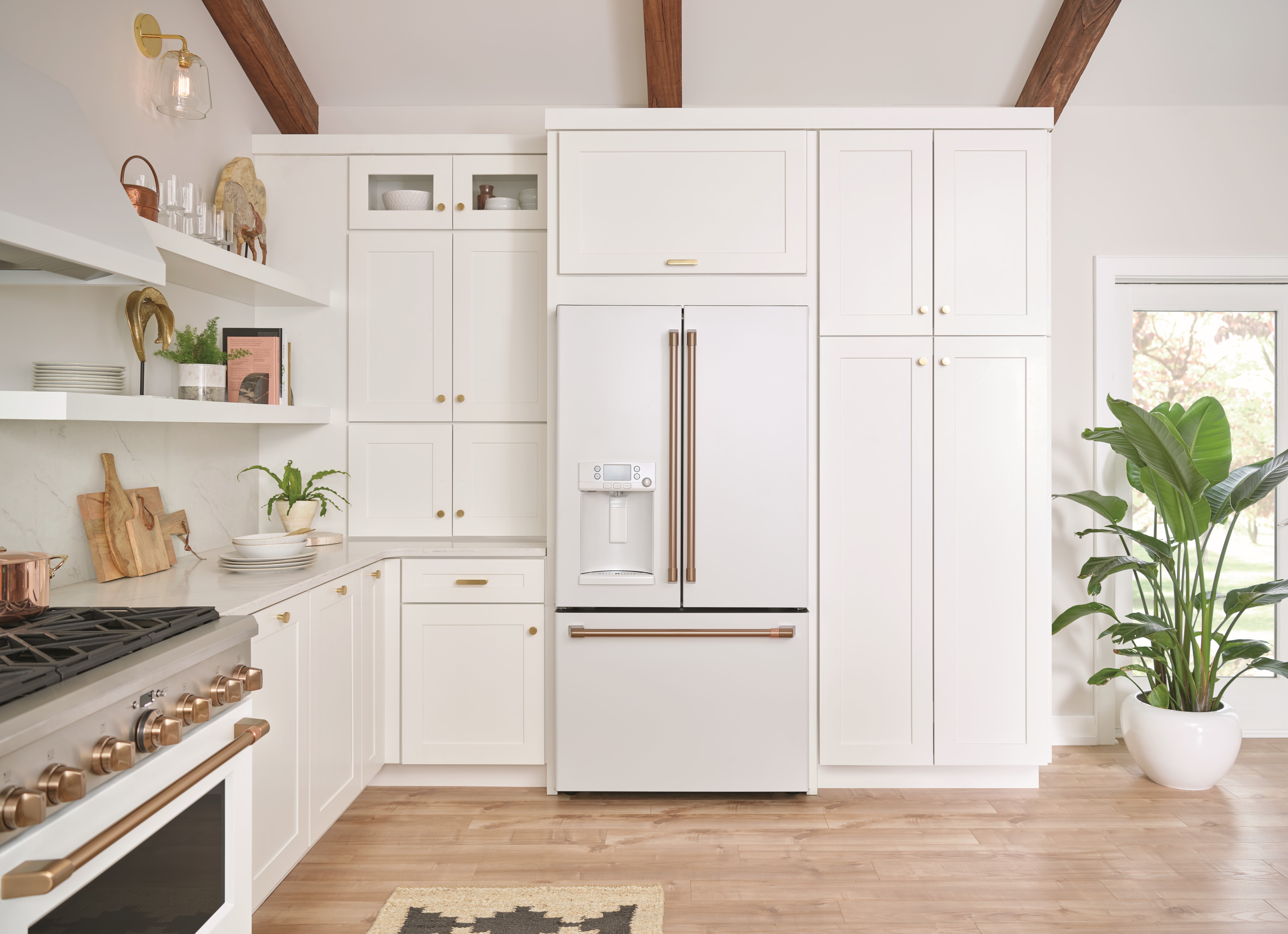 kitchen full of ge cafe appliances 