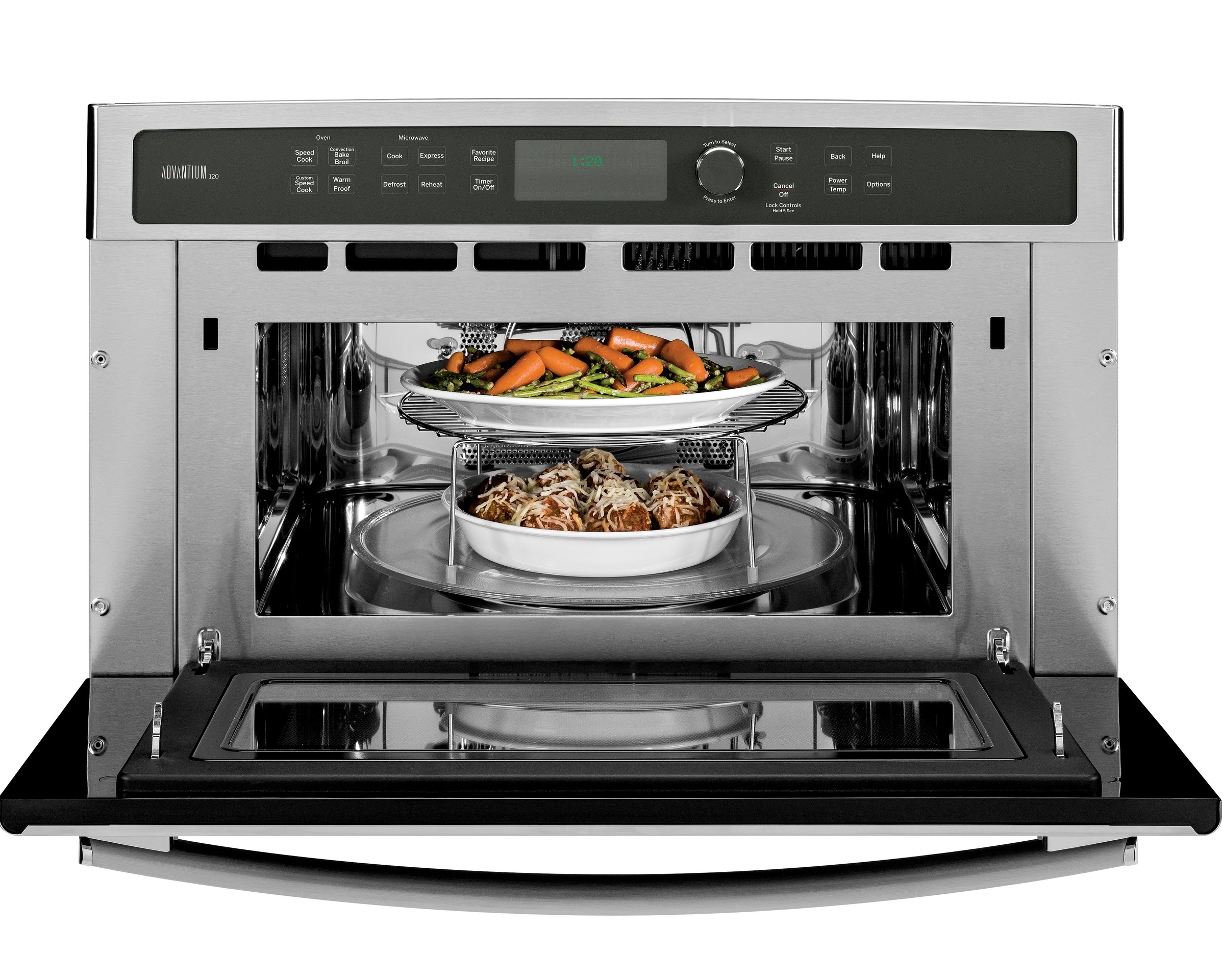 Front view of GE Profile psb9120sfss electric speed oven 