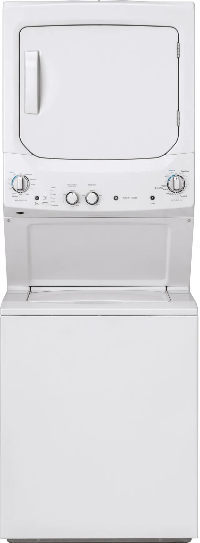 Front view of GE unitized washer and dryer unit 