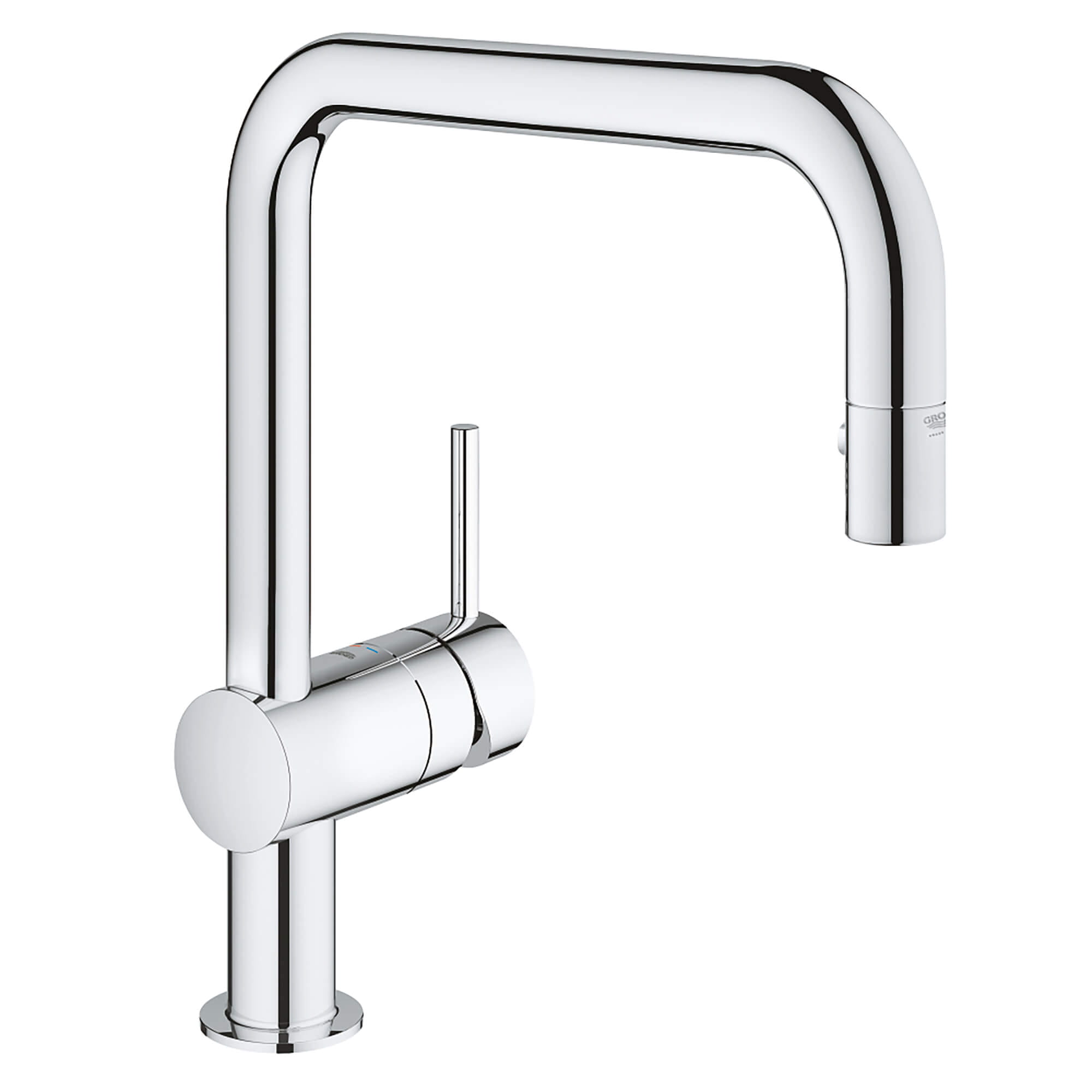 GROHE minta 32319DC0 pull down kitchen faucet shown in stainless steel finish
