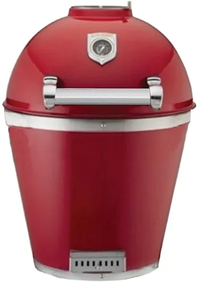 Front view of the Caliber Appliances Pro Kamado grill in a red finish 