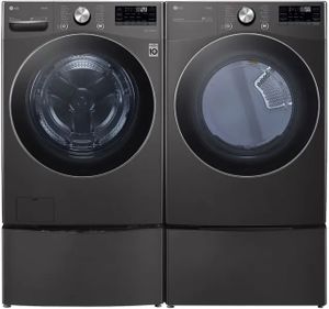 Front view of LG LGLAUDLEX4200B washer and dryer pair 