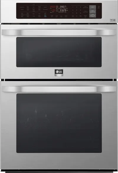 Front view of the LG Studio LSWC307ST microwave combination oven 