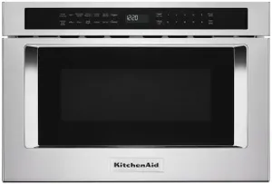Front view of the KitchenAid KMBD104GSS microwave drawer 