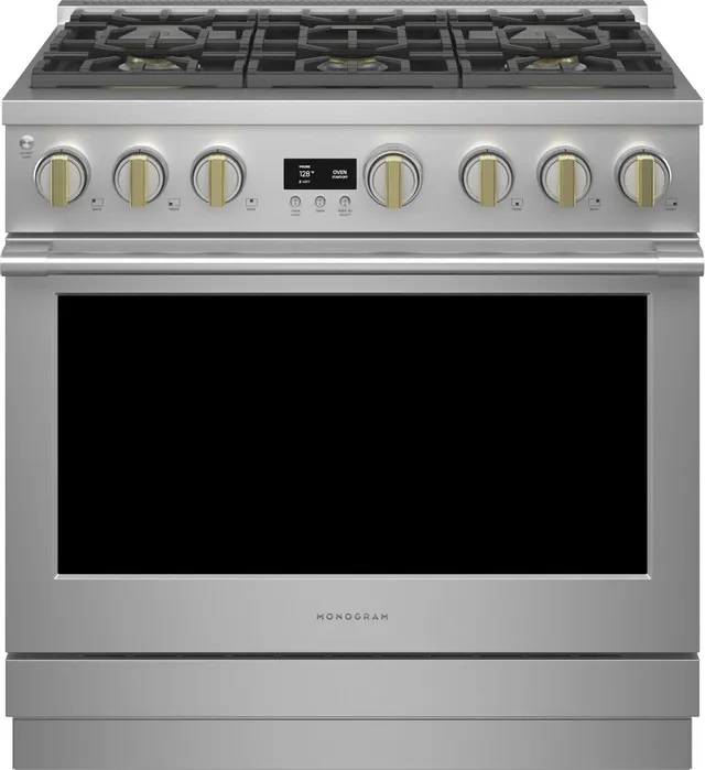 Front view of Monogram ZGP366NTSS gas range 