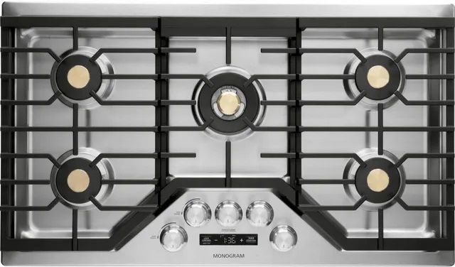Overhead image of Monogram ZGU36ESLSS 36-inch gas cooktop 