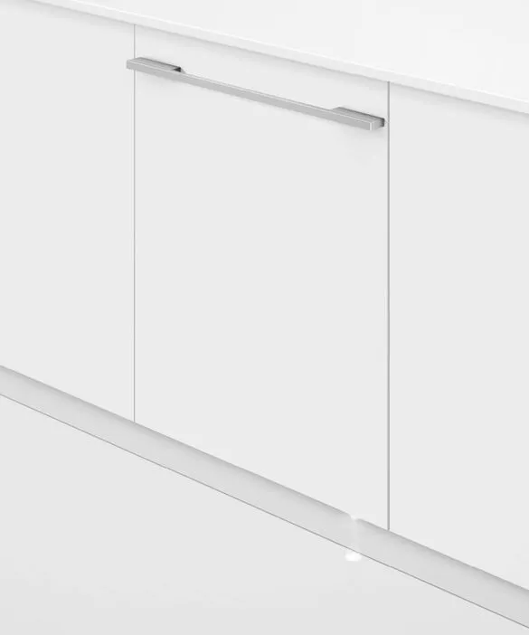 The Fisher & Paykel DW24U2I1 5 Series panel ready dishwasher with a custom white panel 