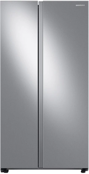 Front view of the Samsung RS28A500ASR side by side refrigerator 