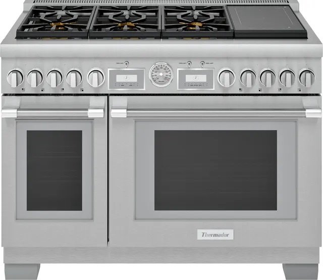 Front view of Thermador PRD486WIGU 48 inch range 