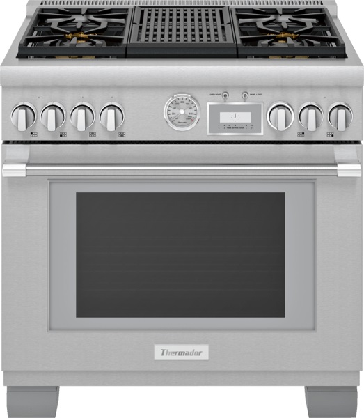 front view of Thermador PRG364WLG 36 inch range 