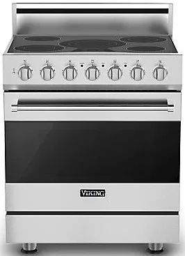 Front view of Viking RVER33015BSS electric range 