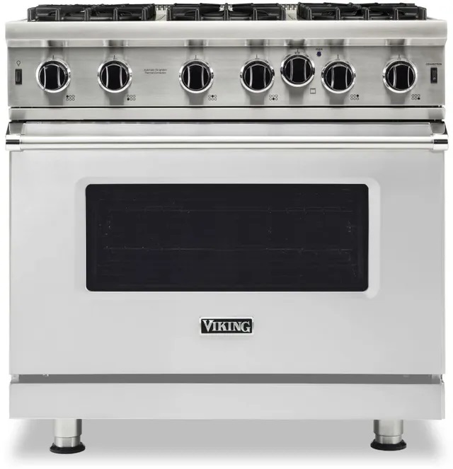 Front view of Viking 36-inch VGIC53626BSS gas range 