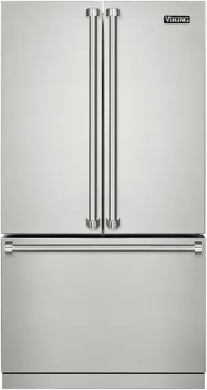 Front view of the Viking 3 Series RVRF3361SS French door refrigerator 