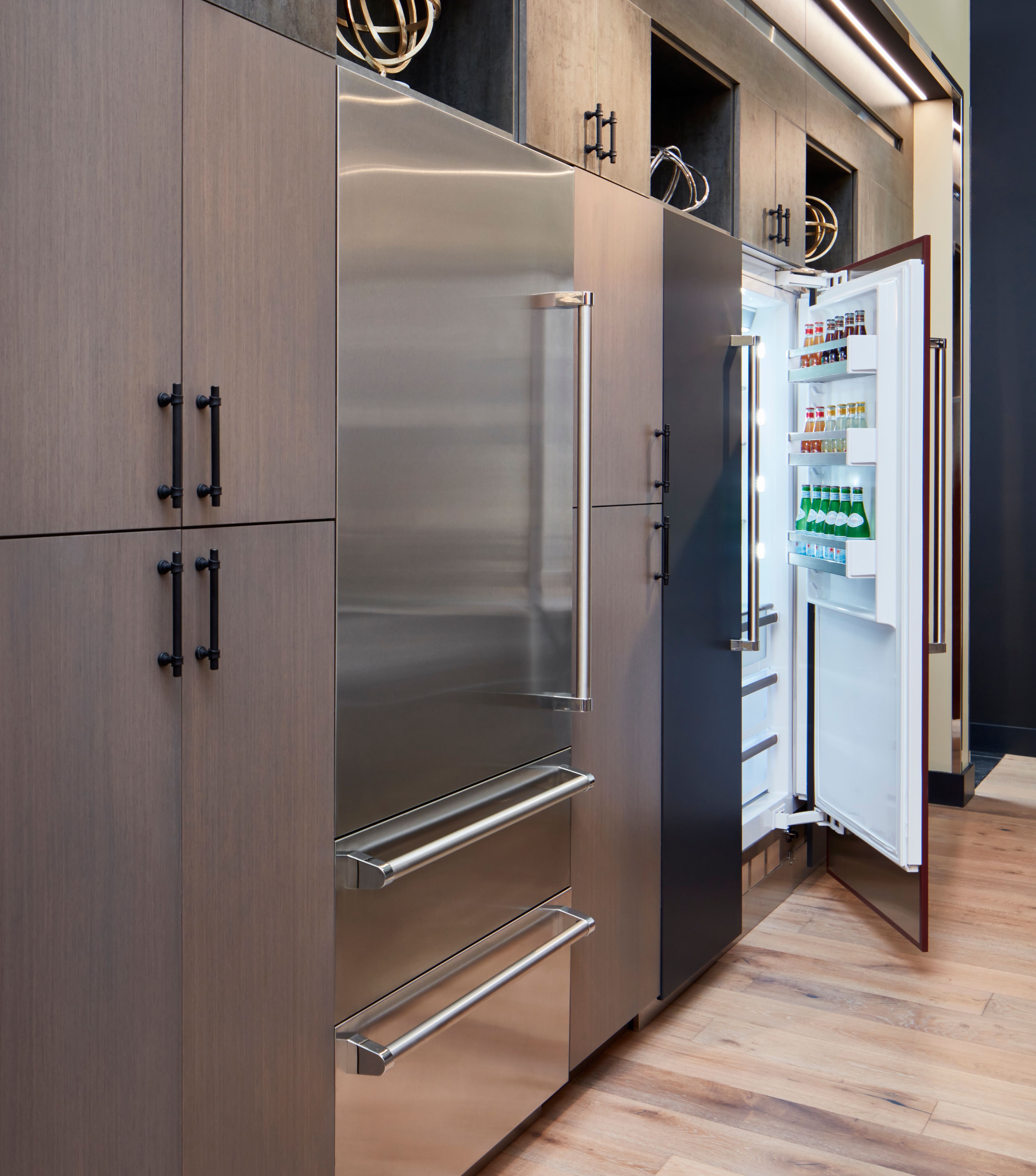 A collection of Viking refrigerators in a Dallas showroom 