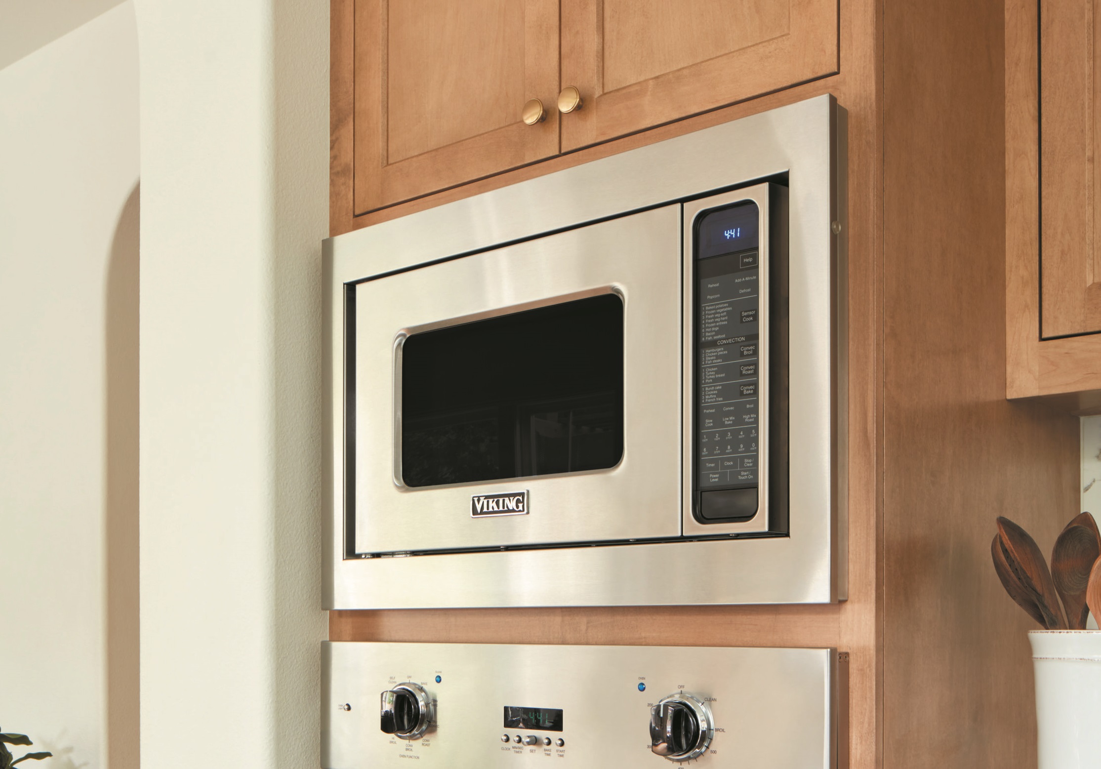 A Viking built-in microwave featured in a high-end kitchen 