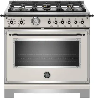 Front view of the Bertazzoni Heritage Series 36” gas range 