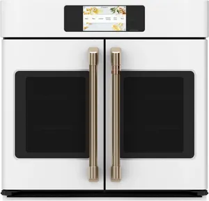 Front view of the Café CTS90FP4NW2 matte white French door oven 