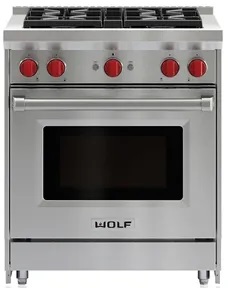 Front view of Wolf DF30450SP 30 inch range 