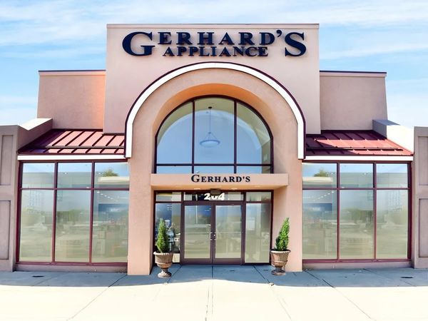 Gerhard's Philadelphia Showroom Gerhard's Appliance modern storefront in Philadelphia showcasing premium kitchen and laundry appliances