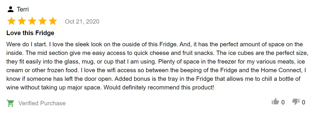 Product review of Bosch French door fridge B36CL80ENS: “the perfect amount of space”