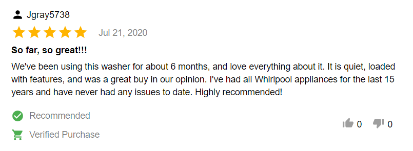 review of WFW6620HW: So far, so great