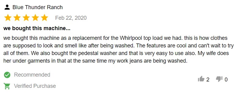 Product review of LG washer WM8100HVA – clothes smell good