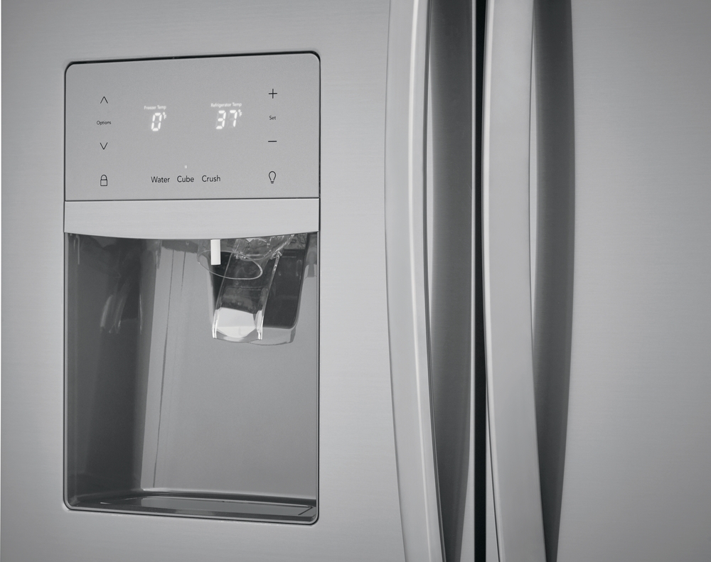 Frigidaire Gallery image of water and ice dispenser on FGHD2368TF French door refrigerator