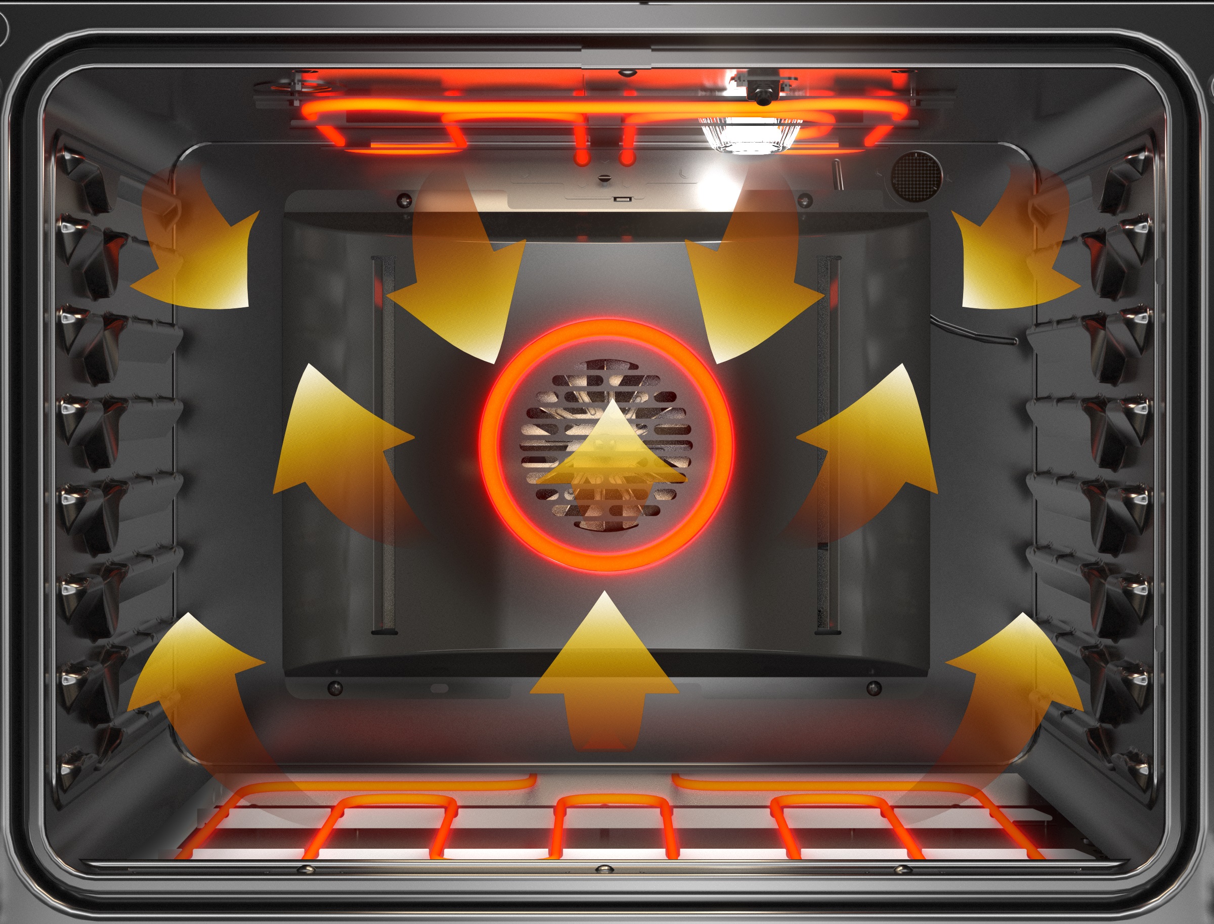 Graphic image showing how convection works inside a GE oven 