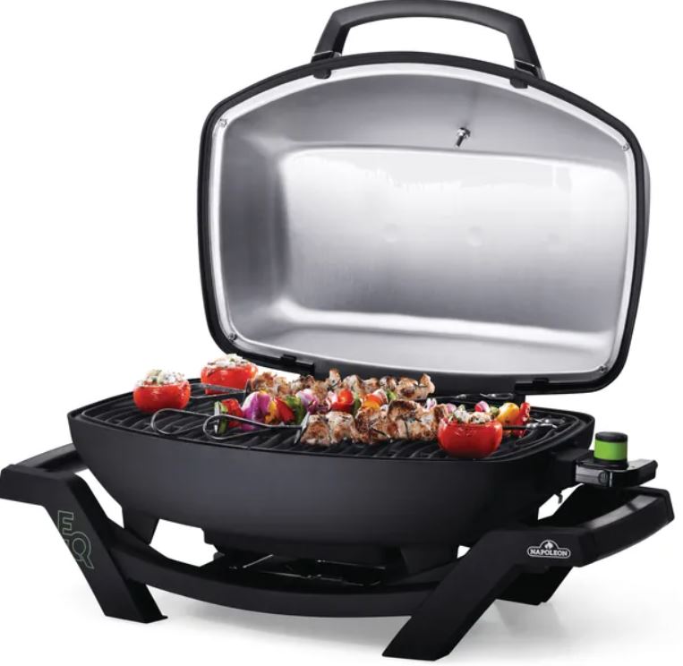Napoleon electric grill with chicken kebabs