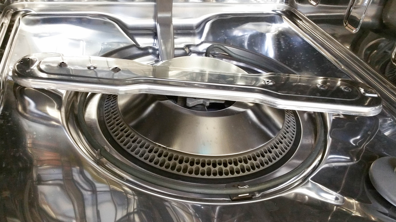 inside view of hard food disposal filter system on built in dishwasher