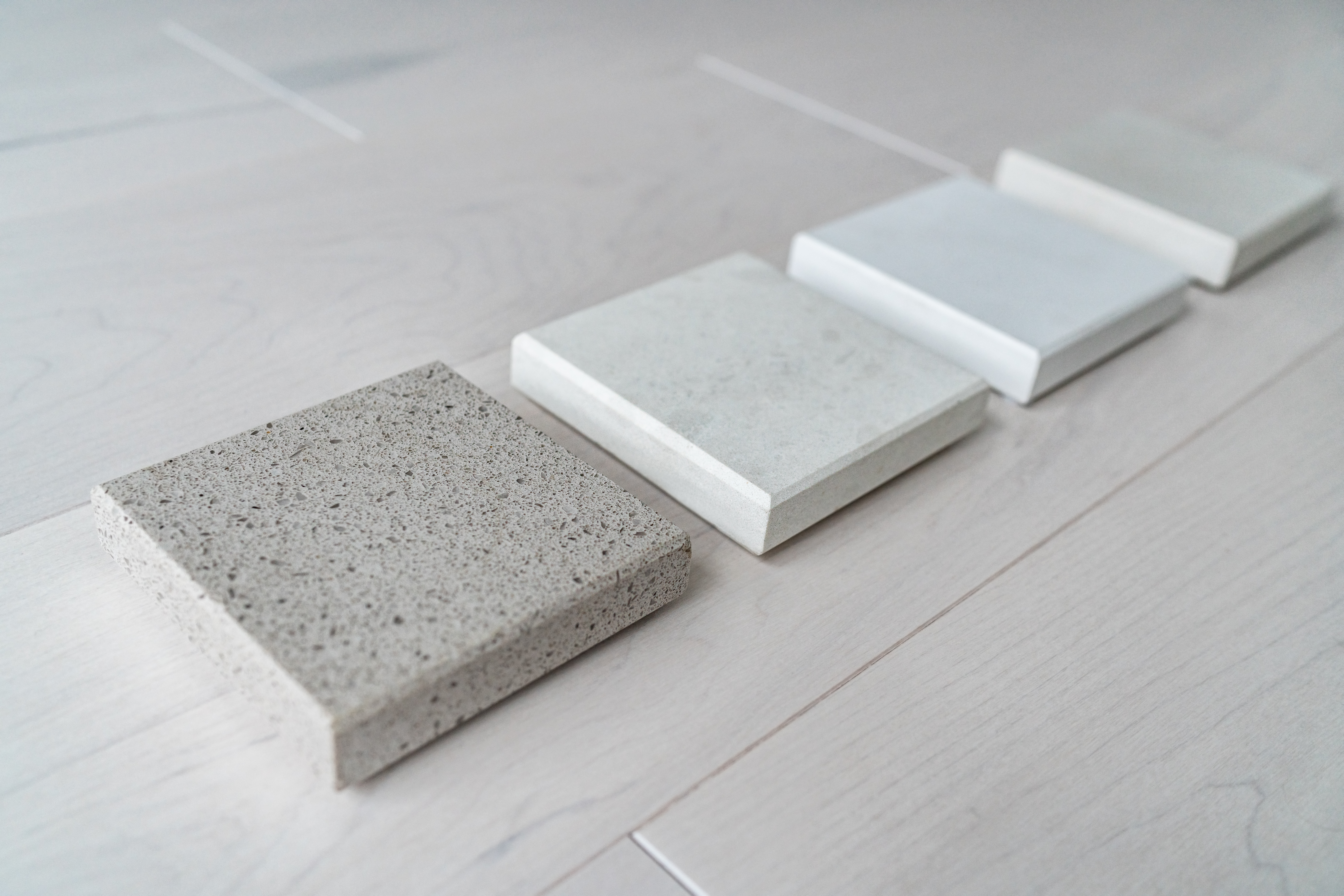 Three samples of countertop material