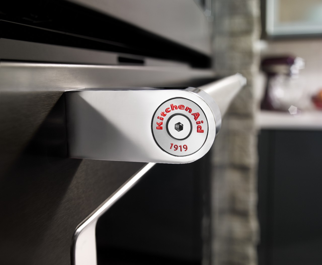 close-up of wall oven handle