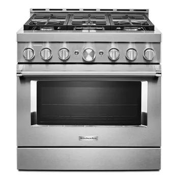 Front view of the KitchenAid KFGC506JSS range 