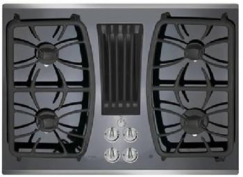 Overhead view of the GE Profile PGP9830SRSS 30” gas cooktop 
