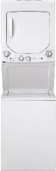 Front view of the GE GUD24GSSMWW washer and dryer center 