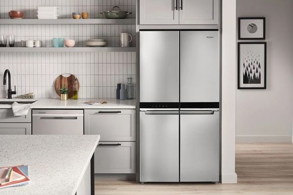 The Whirlpool WRQA59CNKZ refrigerator in a kitchen 