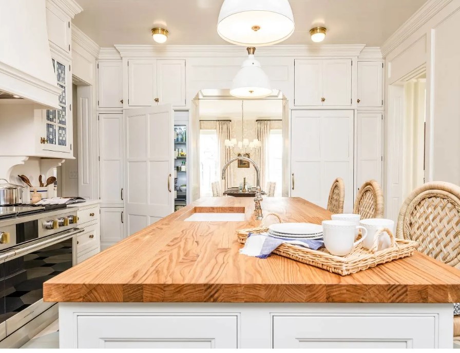 Monogram panel ready refrigerator in a traditional style kitchen