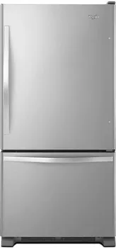 Front view of the Whirlpool WRB322DMBM bottom freezer refrigerator 