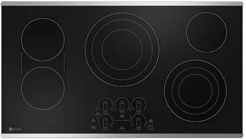 Overhead view of the GE Profile PEP9036STSS cooktop 