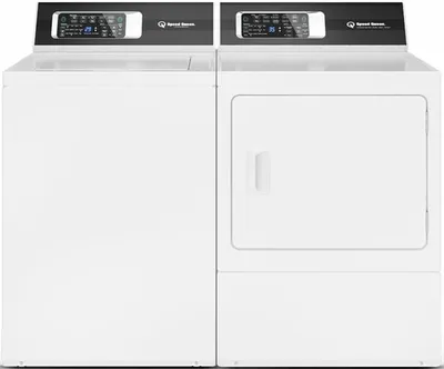 A Speed Queen washer and dryer set featuring the Speed Queen TR7003WN washer and Speed Queen DR7004WE dryer 
