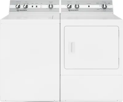 A Speed Queen washer and dryer set featuring the Speed Queen TC5003WN washer and Speed Queen DC5003WE dryer 