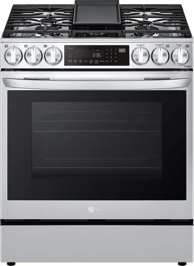 Front view of the LG LSGL6335F gas range 