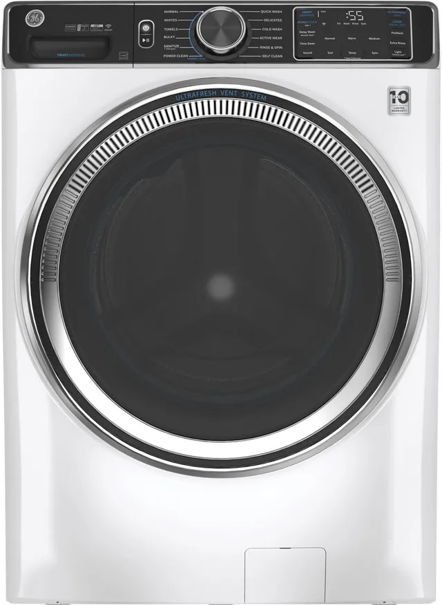Front view of the GE GFW850SSNWW front load washer 