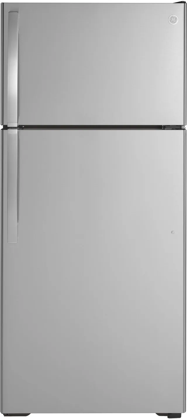 Front view of the GE GIE17GSNRSS stainless steel refrigerator 