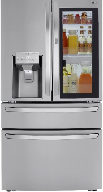 Front view of the LG LRMVC2306S French door refrigerator 