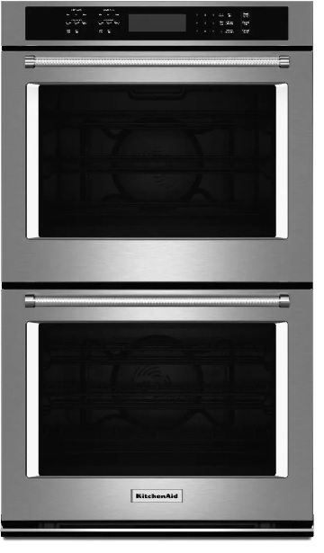 Front view of the KitchenAid KODE500ESS double oven 