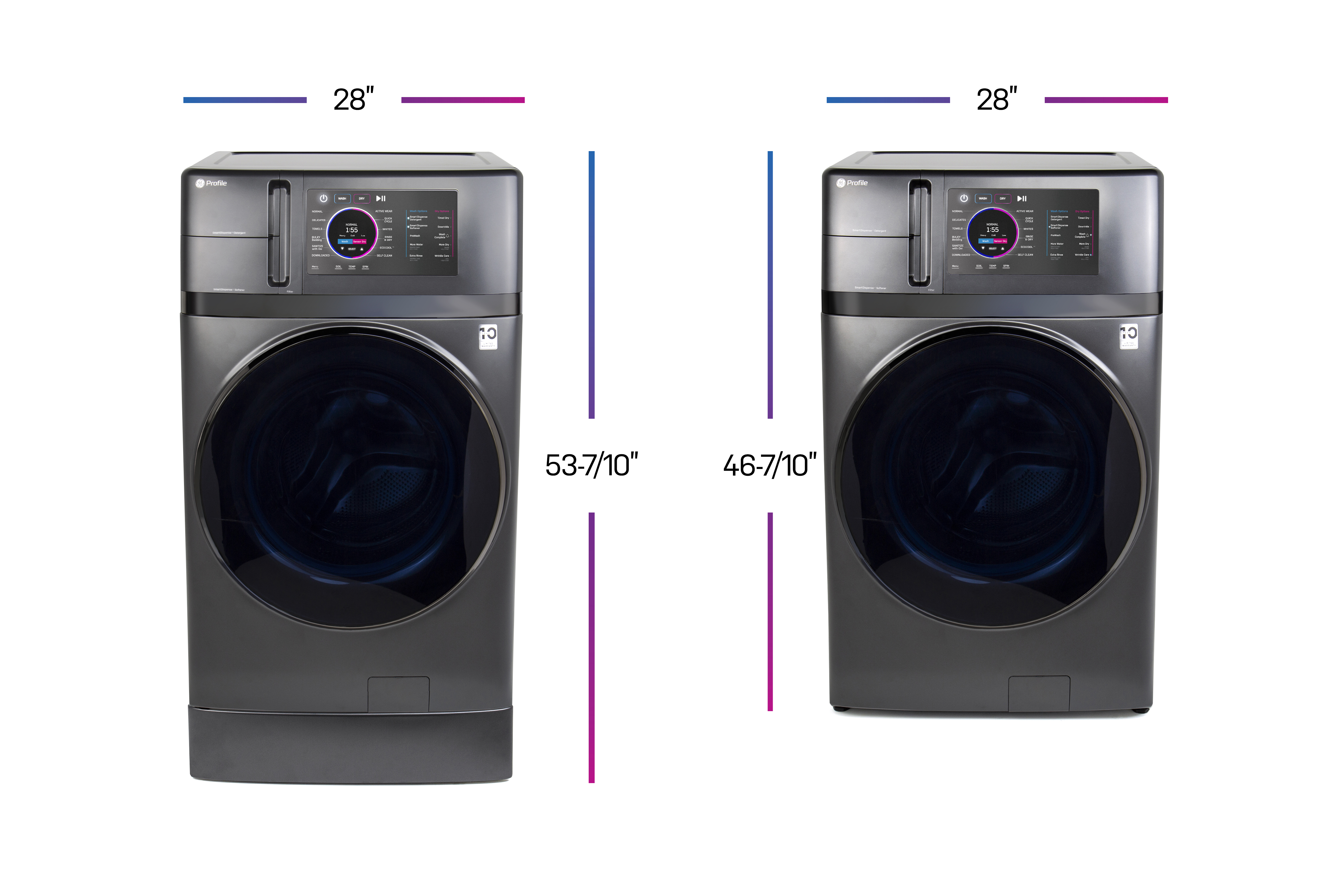 A graphic depicting the height and width of the GE Profile UltraFast Combo 