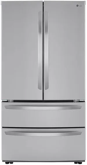 Front view of the LG LMWC23626S French door counter depth refrigerator 